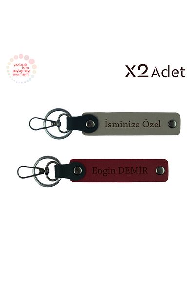 Miaju Special Gift for Kayınpedere – Set of Two Keychains with Personal Name and Surname Written, Ash Gray-Claret Red