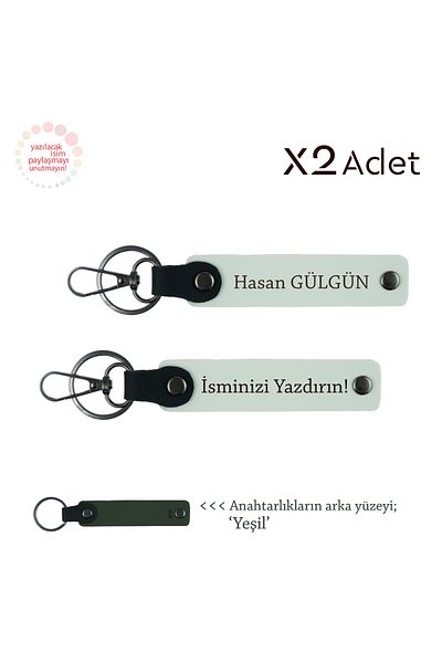 Miaju Special Design for Birthday – Set of 2 Keychain Gifts with Name and Surname Written, White-Green