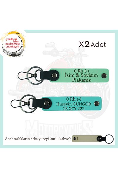 miawiki Name Plate and 0 Rh (-) Blood Group Written X2 Keychain Suit, Green-Turquoise-Sk, Special for Motor Lovers