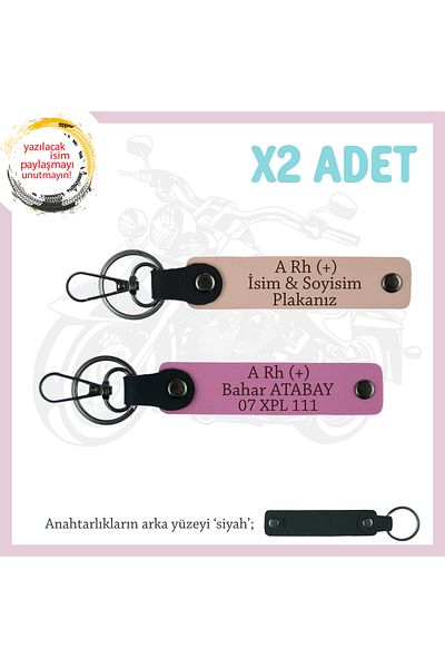 miawiki Name Plate and a Rh (+) Blood Group Written X2 Keychain, Yavruağzı-Pink-Syh, Bikera Precious Gift