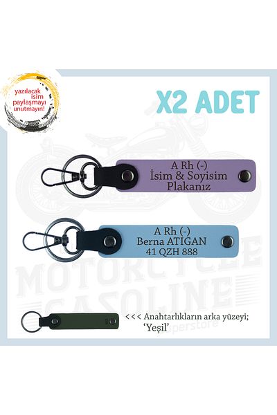 Miaju Surprise Suitable for Speed ​​Lovers, X2 Keychain Set with Name Plate and a Rh (-) Blood Type Writing, Purple-Blue-Ysl