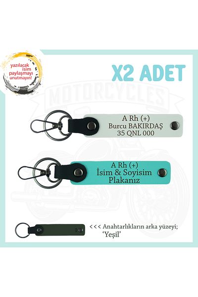 miawiki Gift, White-Turquoise-Ysl, Special Design X2 Keychain with Name Plate a Rh (+) Written on Engine Groups