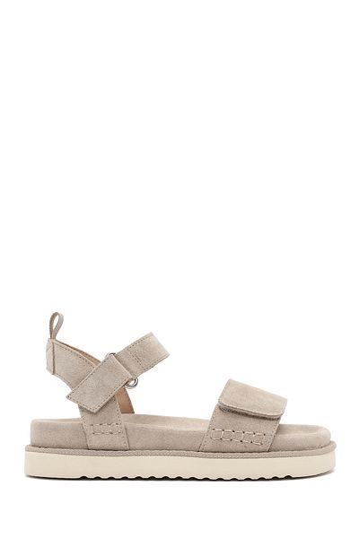Derimod Women's Cream Banded Thick Soled Suede Leather Sandals 25Sfd405510