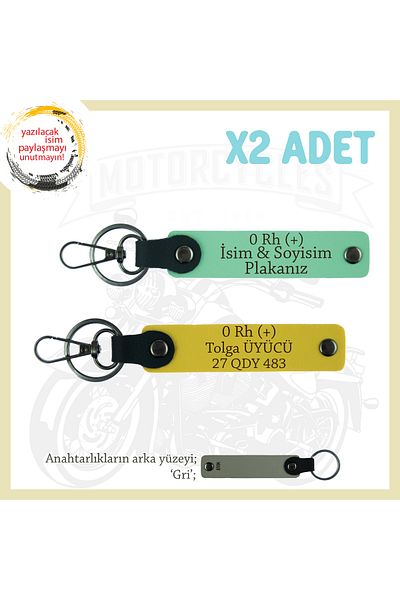miawiki Name Plate & 0 Rh (+) Blood Group Written X2 Keychains, Green-Yellow-Gr, Special for Motorcycle Lovers