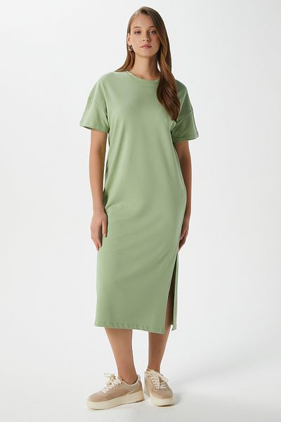 Ritnice Rochie de damă Alissa Slit verde din bumbac pieptănat 15171