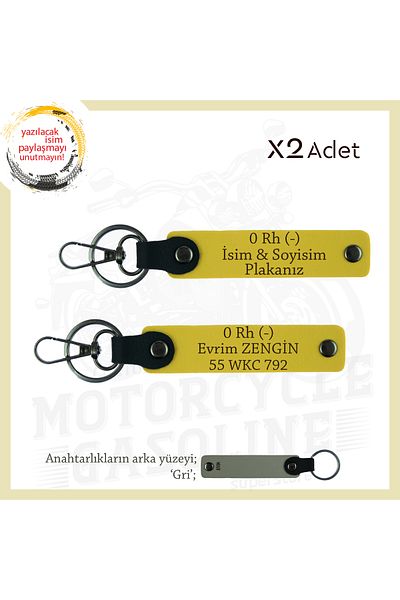 miawiki 0 Rh (-) Blood Group Written Special Meaningful Gift X2 Keychain, Yellow-Gr, Name Plate Suitable for Biker Style