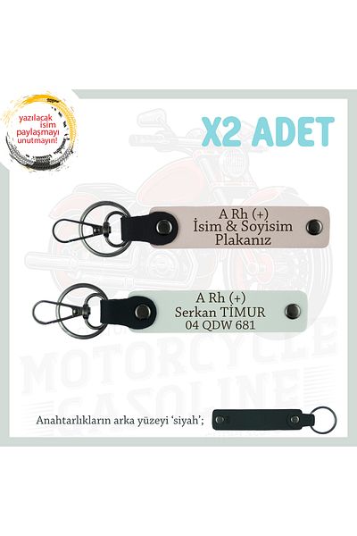 miawiki Name Plate and a Rh (+) Blood Group Written Leather X2 Keychain, Powder-White-Syh, Special for Motor Enthusiasts