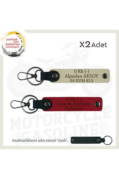 Miaju Custom Name Plate for Biker Friends, 0 Rh - Gift with Blood Type Lettering X2 Keychain, Red-S Brown-Syh