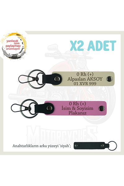 miawiki Name Plate and 0 Rh (+) Blood Group Written Leather X2 Keychain, Pink-S Coffee-Syh, Custom for Biker Friends