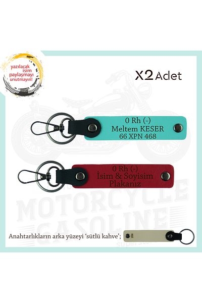 Miaju Special Gift for Who Loves Very Much 2 Keychains with Name Plate and 0 Rh (-) Blood Type Lettering, Red-Turquoise-Sk