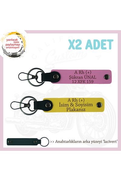 miawiki Emergency X2' Keychain, Yellow-Pink-Navy, Name Plate for Motorcycle Lovers and a Rh (+) Blood Group