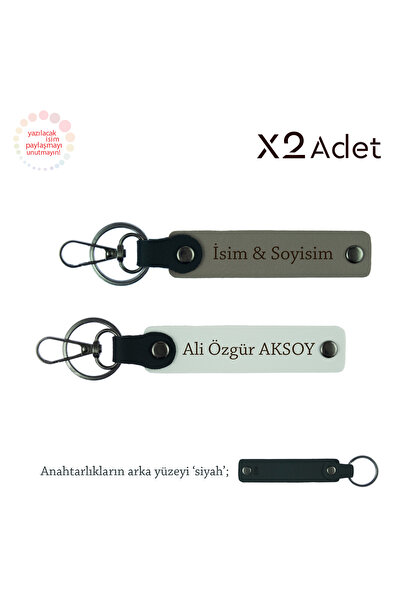 Asortishey Set of 2 Keychains with First and Last Name, Ash Gray-White-Black,...