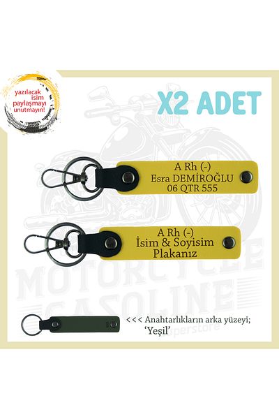 Miaju To Biker Style, Name Plate and a Rh (-) Blood Type Lettering Special Meaningful Gift 2-Piece Keychain, Yellow-Ysl