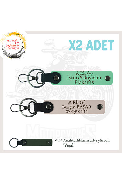 Miaju Biker Style Name Plate and a Rh (+) Blood Type Written Gift X2 Keychain...