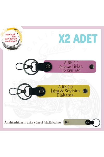 Miaju Gift for Motorcyclist, Name Plate, Emergency X2 Keychain with a Rh (+) Blood Type Lettering, Yellow-Pink-Sk
