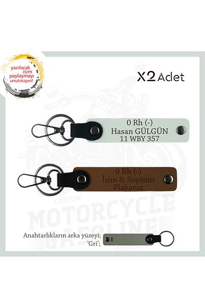 miawiki Keychain Set of X2, Coffee-White-Gr, Special for Motorcyclists, Personal with Name Plate and 0(-) Blood Group Written