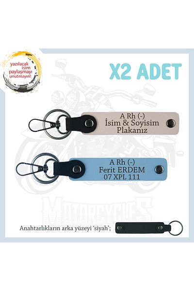 miawiki Gift X2 Keychain, Powder-Blue-Syh, Biker Style Special Name Plate a Rh (-) Blood Group Written