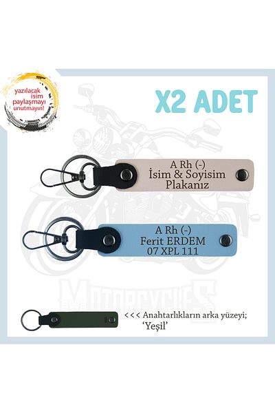 miawiki Gift X2 Keychain, Powder-Blue-Ysl, Biker Style Special Name Plate a Rh (-) Blood Group Written