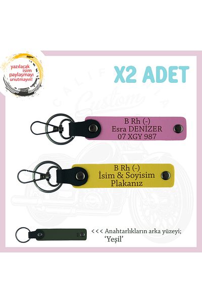 miawiki Name Plate and B Rh (-) Blood Group Emergency X2 Keychain, Yellow-Pink-Ysl, Special for Motorcycle Lovers