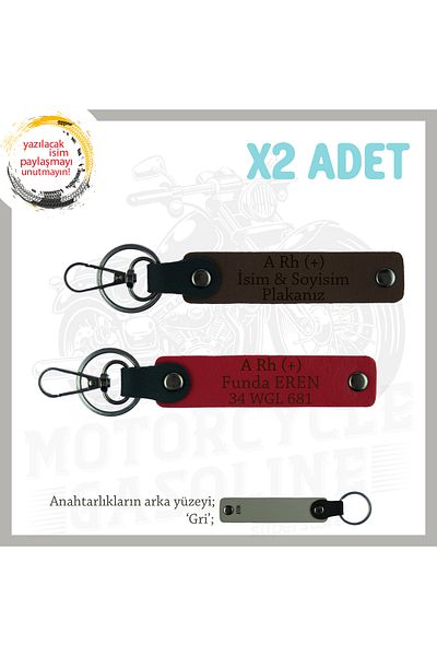 Miaju Speed Lovers Custom Name Plate and a Rh (+) Blood Type Written X2 Keychain Gift, Red-K Brown-Gr