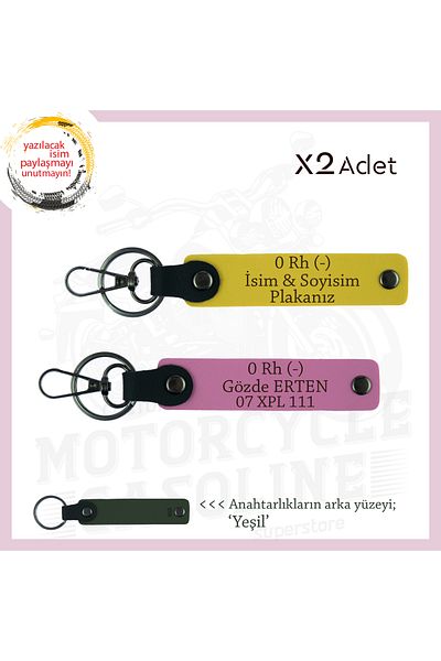 miawiki Name Plate and 0 Rh (-) Blood Group Emergency X2 Keychain, Yellow-Pink-Ysl, Special for Motorcycle Lovers
