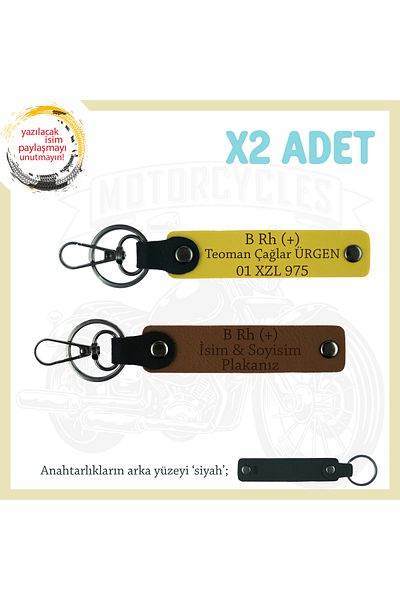 miawiki Gift, Coffee-Yellow-Syh, Motorcycle-Specific Design Name Plate and B Rh (+) Blood Group Written X2 Keychain