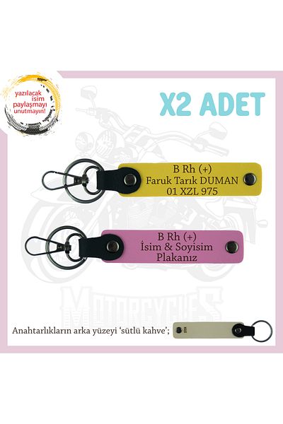 miawiki B Rh (+) Blood Group Written Emergency X2 Keychain, Yellow-Pink-Sk, Gift for Motorcyclist, Name Plate
