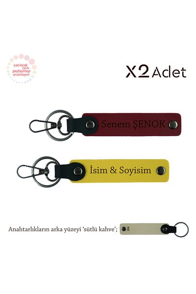 Miaju Elegant Surprise for Mother's Day, Set of 2 Keychains with Name and Surname Written, Yellow-Claret Red-Milk Coffee