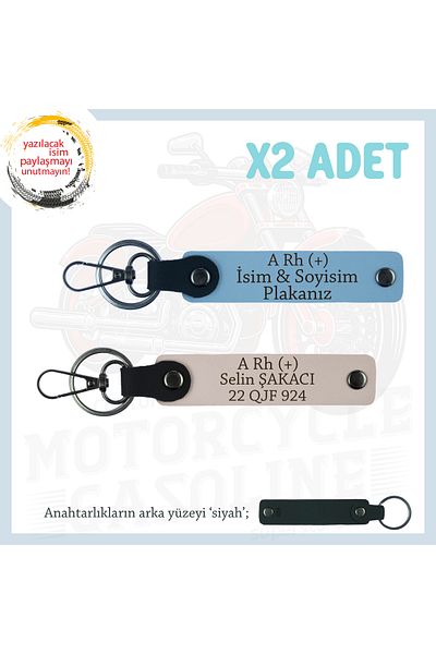 miawiki Gift X2 Keychain, Powder-Blue-Syh, Biker Style Special Name Plate a Rh (+) Blood Group Written