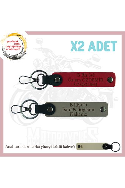 miawiki Meaningful Gift 2 Keychains, Ash Grey-Red-Sk, with Personalized Name Plate and B Rh (+) Blood Type Written