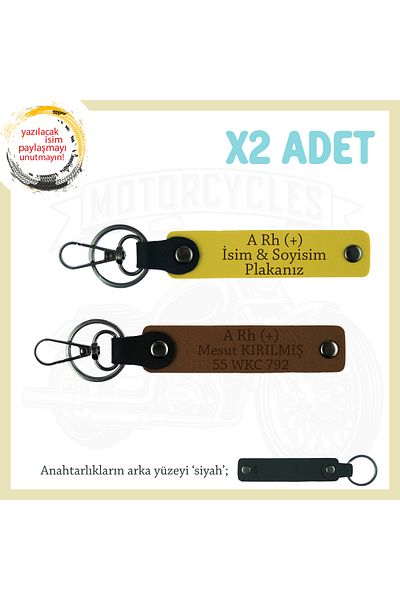 miawiki Gift, Coffee-Yellow-Syh, Motorcycle-Specific Design Name Plate and X2 Keychain with a Rh (+) Blood Group Written