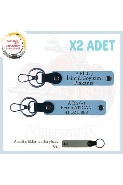 Miaju Emergency 2-Pack Keychain Set with Companions, Name Plate and Letter a Rh + Blood Type, Blue-Gr