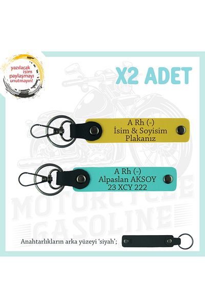 miawiki Special Design X2 Keychain, Yellow-Turquoise-Syh, Name Plate for Motor Lovers a Rh (-) Blood Group Written