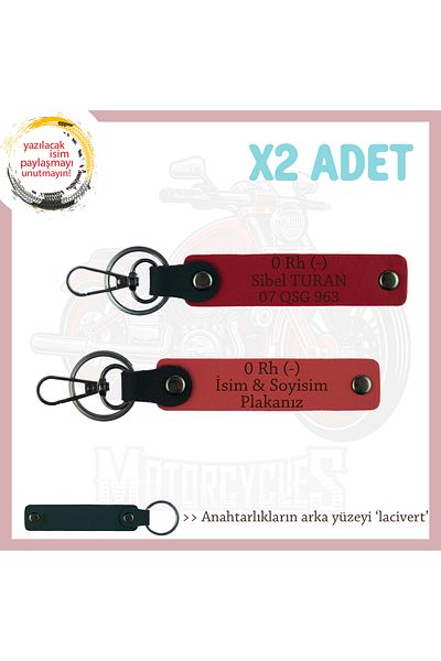 miawiki Name Plate and 0 Rh (-) Blood Group Written X2 Keychain, Pomegranate Flower-Red-Navy, Special for Passengers