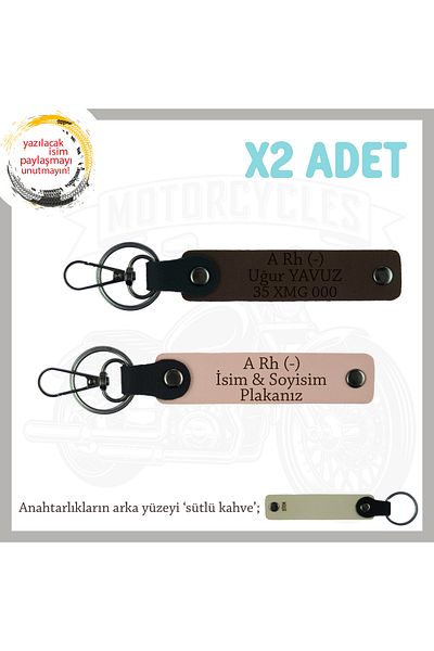 miawiki Name Plate and a Rh (-) Blood Group Processed 2 Keychain, Yavruağzı-Coffee-Sk, Biker Style Special