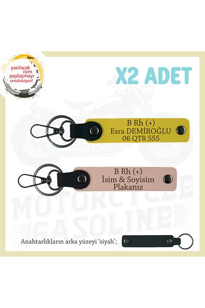 miawiki Name Plate and B Rh (+) Blood Group Written 2 Keychain Gift, Yavruağzı-Yellow-Syh, Biker Friends