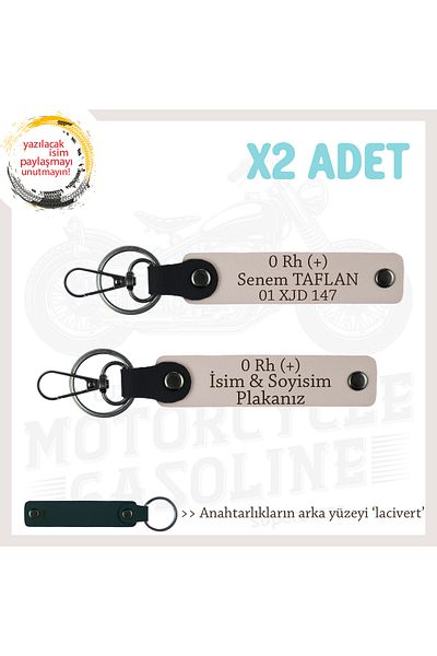 Miaju Special for Adventurers, Leather X2 Keychain Set with Name Plate and 0 Rh (+) Blood Type Written, Powder-Laci