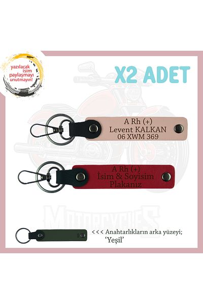 miawiki Name Plate and a Rh (+) Blood Type Written Leather X2 Keychain, Yavruağzı-Red-Ysl, Special for What You Love