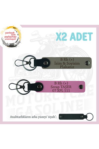 Miaju Exclusive for Biker Rider, Name Plate and B Rh (+) Blood Group Lettering X2 Keychain, Ash Grey-Pink-Syh