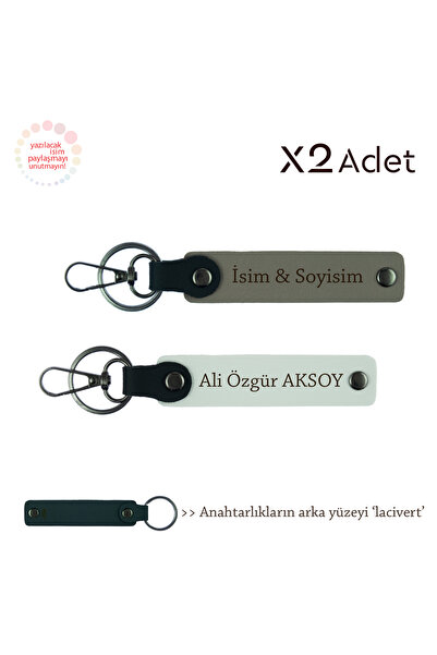 Asortishey Set of 2 Keychains with Names Written, Ash Gray-White-Navy Blue, N...