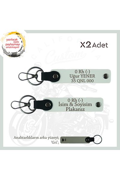 miawiki مجموعة مكونة من لوحة اسم بيضاء-Gr مناسبة لـ Motor Style و0 - سلسلة مفاتيح جلدية x2 مع كتابة فرقة الدم