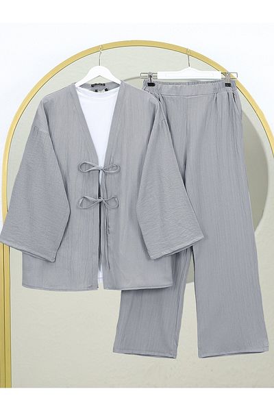 Modamorfo Crinkle Suit with Double Lace-Up Trousers - Gray
