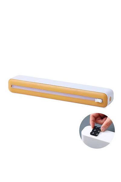 Choice Yellow suction cup 2 in 1 Plastic Wrap Dispenser Food Cling Film Cutter Wrap Storage Box Aluminum Fo