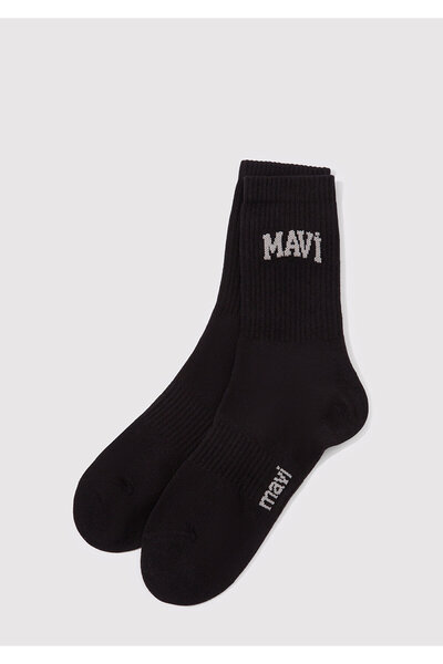 Mavi Logo Baskılı Siyah Soket Çorap 0911160-900