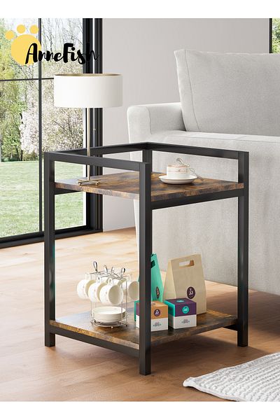AnneFish Side Table End Table Nightstand Sofa Service Table for Home Living Room and Bedroom Rustic Brown