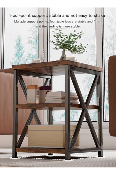 AnneFish 40*40*50cm Coffee Table Classic Distressed Coffee Side Table With 3-tier For Living Room Side Table