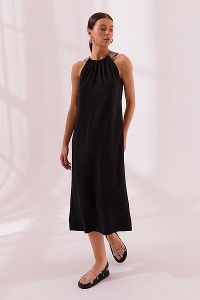 Naar Women's Comfortable Fit Halter Neck Sleeveless Midi Length Black Dress Naar12113-Black