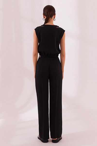 Naar Women's High Waist Pipe Leg Silver Waist Color Detail Pocket Black Trousers Naar12228-Black