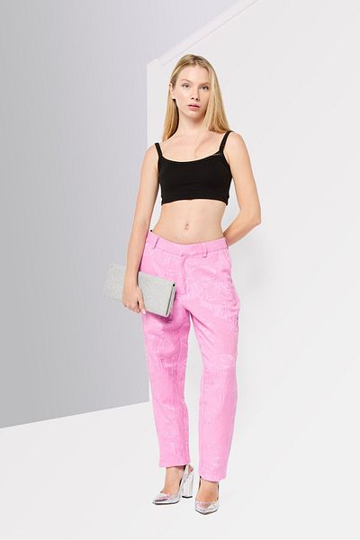 Scotch & Soda Women Slim Fit Floral Print Straight Leg Pants, Pink