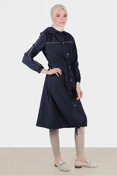 Alvina Hooded and Gathered Waist Trench Coat 10603
